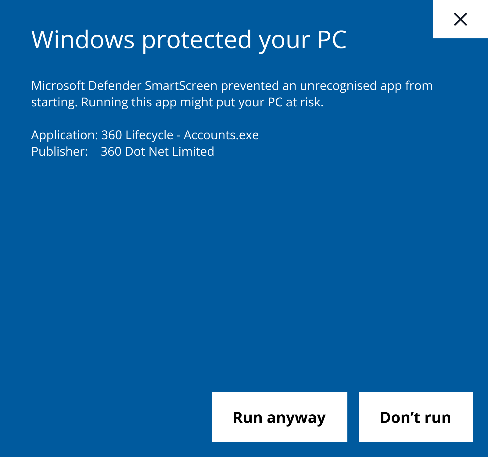 Windows protected your PC 2